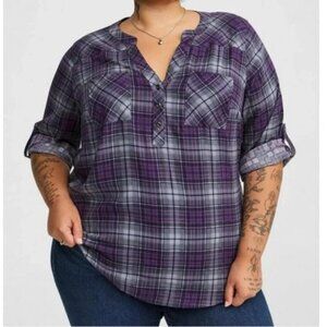 Torrid Harper Challis 3/4 Sleeve Top in Purple Plaid